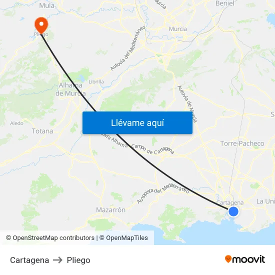 Cartagena to Pliego map