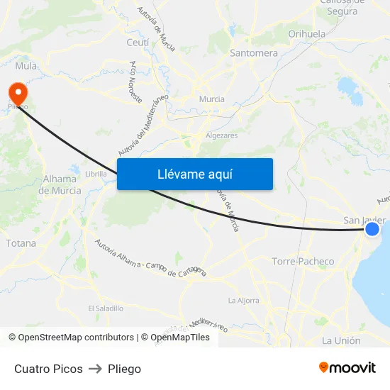 Cuatro Picos to Pliego map