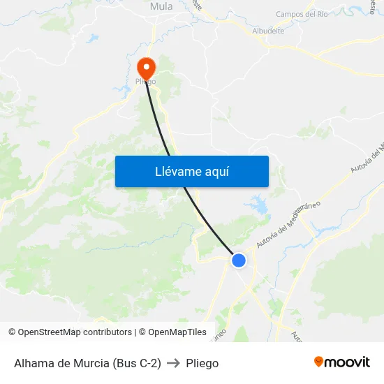 Alhama de Murcia (Bus C-2) to Pliego map