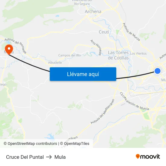 Cruce Del Puntal to Mula map