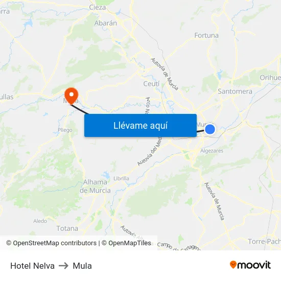 Hotel Nelva to Mula map