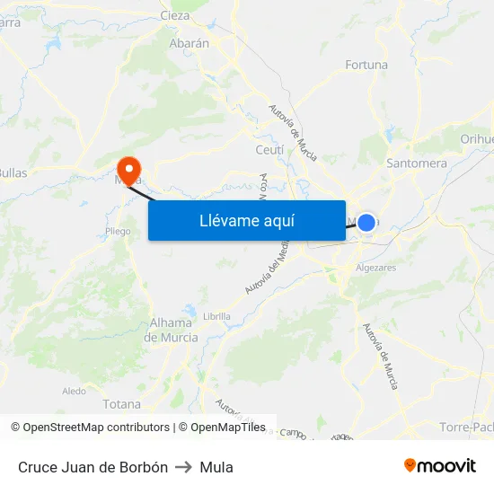 Cruce Juan de Borbón to Mula map