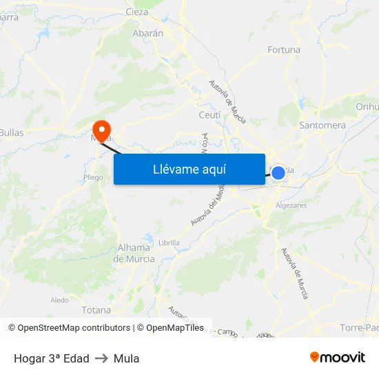 Hogar 3ª Edad to Mula map