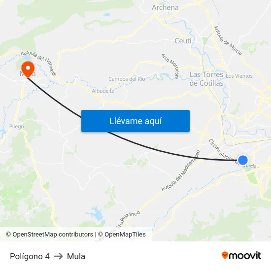 Polígono 4 to Mula map