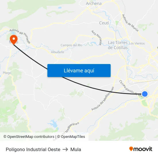 Polígono Industrial Oeste to Mula map