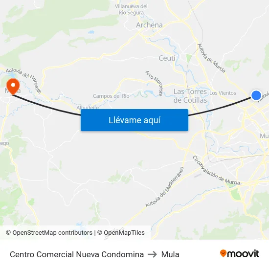 Centro Comercial Nueva Condomina to Mula map