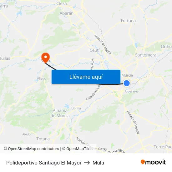 Polideportivo Santiago El Mayor to Mula map