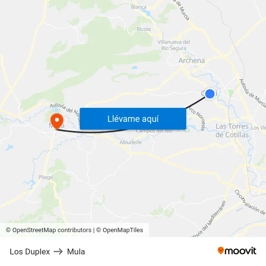 Los Duplex to Mula map