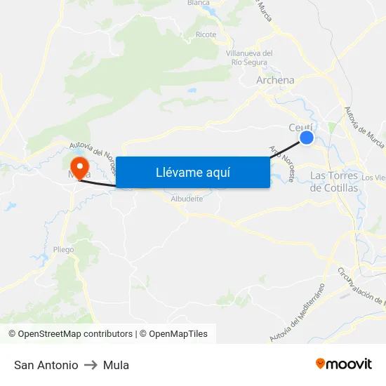 San Antonio to Mula map