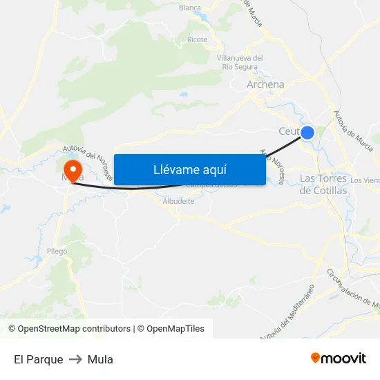 El Parque to Mula map