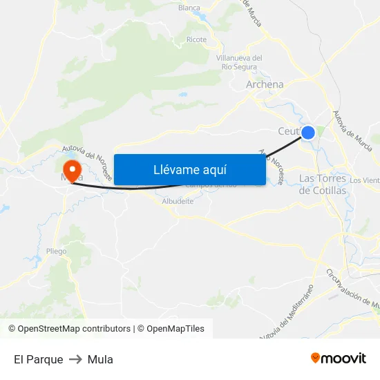 El Parque to Mula map