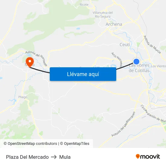 Plaza Del Mercado to Mula map