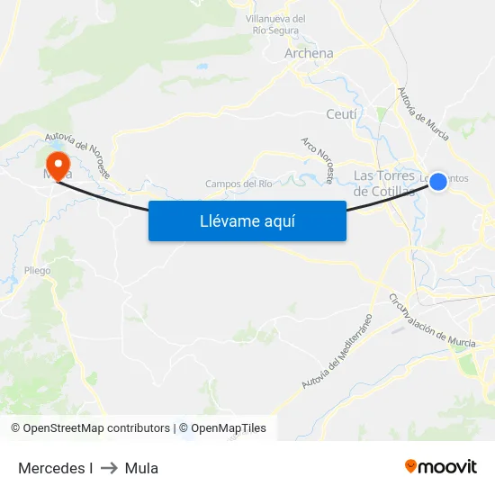 Mercedes I to Mula map