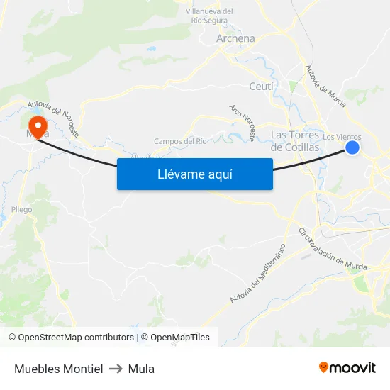 Muebles Montiel to Mula map