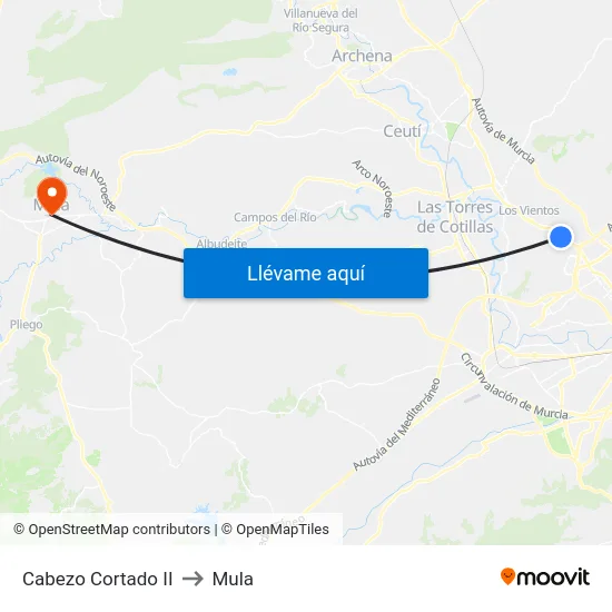 Cabezo Cortado II to Mula map