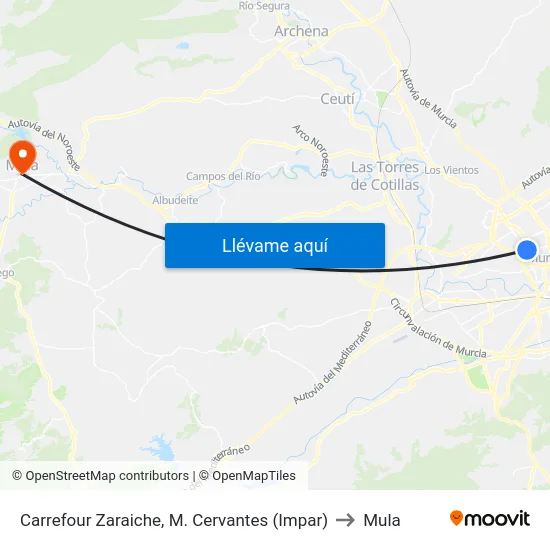 Carrefour Zaraiche, M. Cervantes (Impar) to Mula map