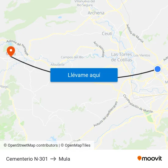 Cementerio N-301 to Mula map