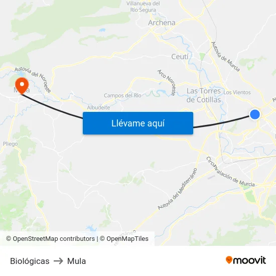 Biológicas to Mula map