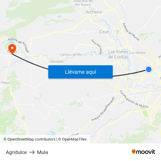 Agridulce to Mula map