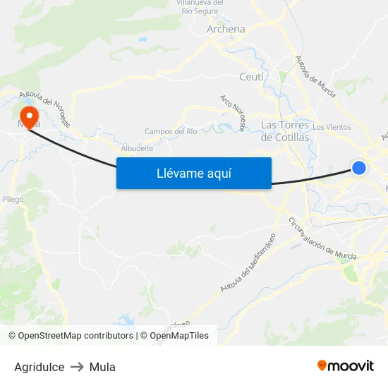 Agridulce to Mula map