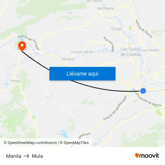 Manila to Mula map