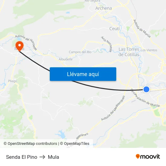 Senda El Pino to Mula map