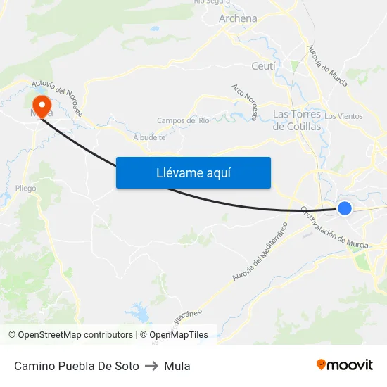 Camino Puebla De Soto to Mula map