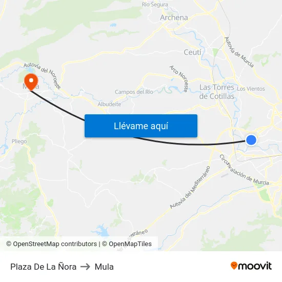 Plaza De La Ñora to Mula map