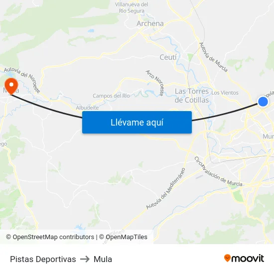 Pistas Deportivas to Mula map