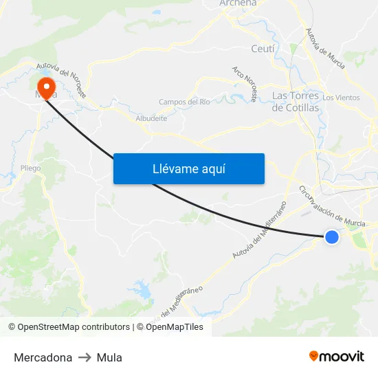 Mercadona to Mula map