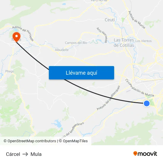 Cárcel to Mula map