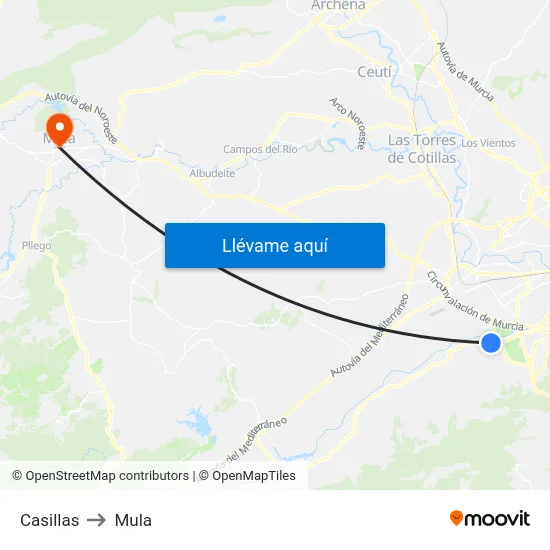 Casillas to Mula map