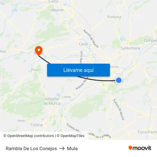 Rambla De Los Conejos to Mula map