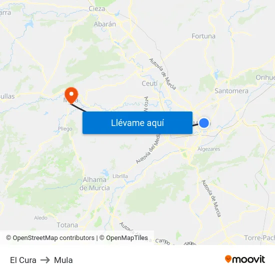 El Cura to Mula map