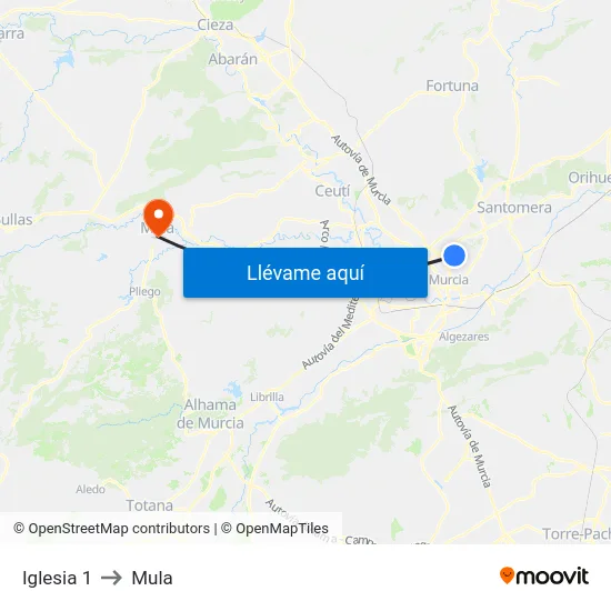 Iglesia 1 to Mula map