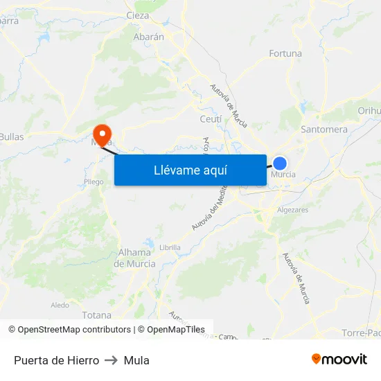 Puerta de Hierro to Mula map
