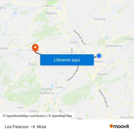 Los Palacios to Mula map