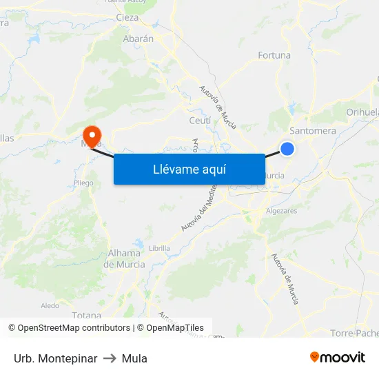 Urb. Montepinar to Mula map