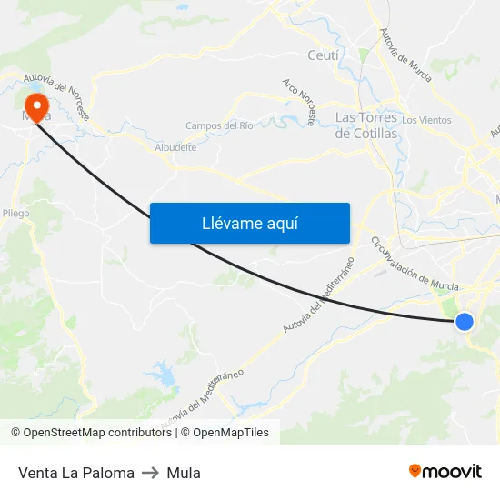 Venta La Paloma to Mula map