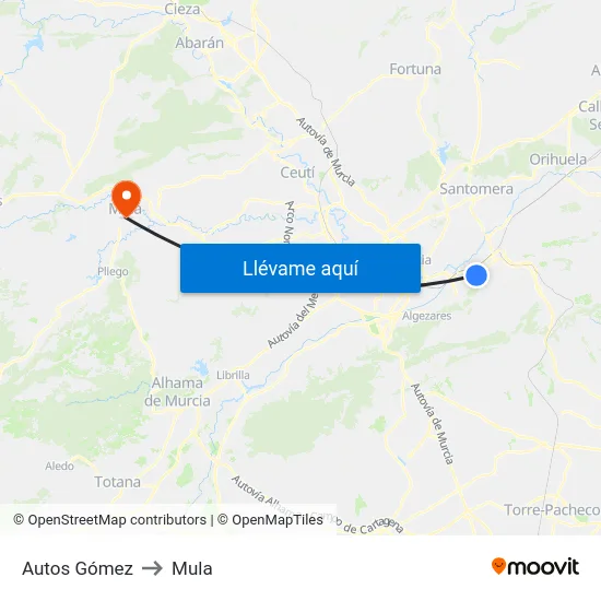 Autos Gómez to Mula map