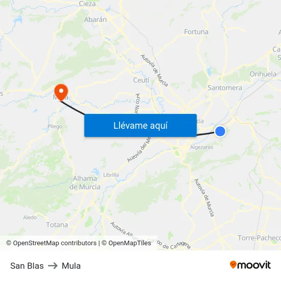 San Blas to Mula map