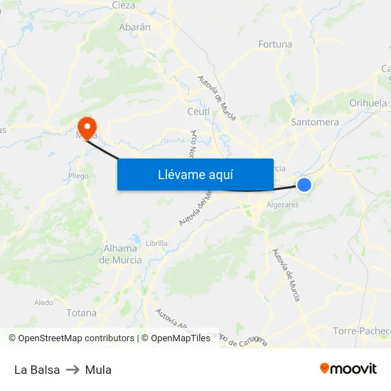 La Balsa to Mula map