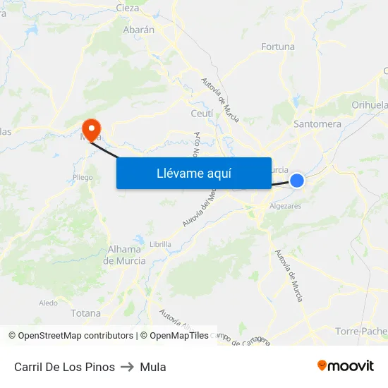 Carril De Los Pinos to Mula map