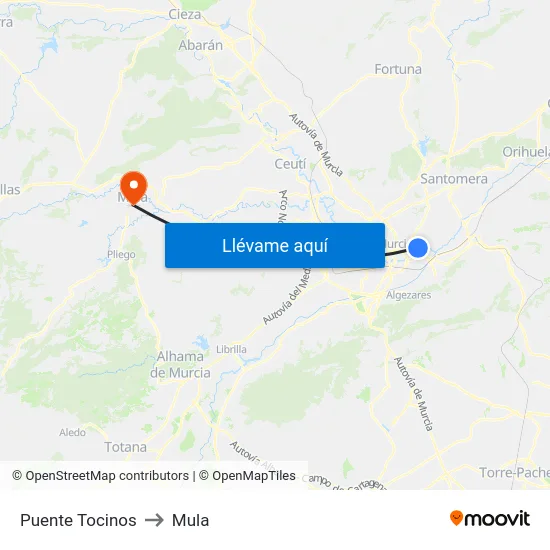 Puente Tocinos to Mula map