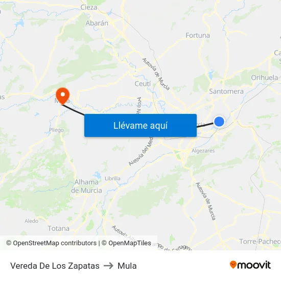 Vereda De Los Zapatas to Mula map