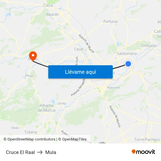 Cruce El Raal to Mula map
