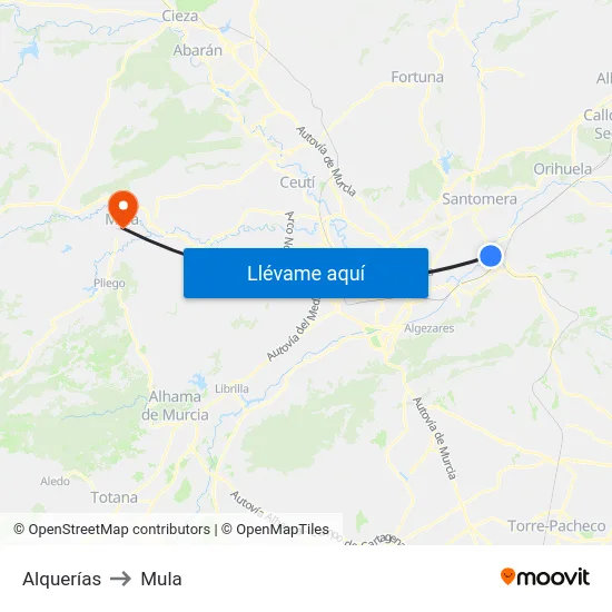 Alquerías to Mula map