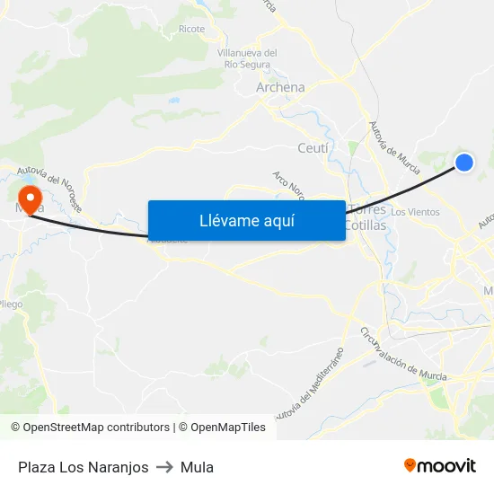 Plaza Los Naranjos to Mula map