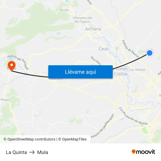La Quinta to Mula map