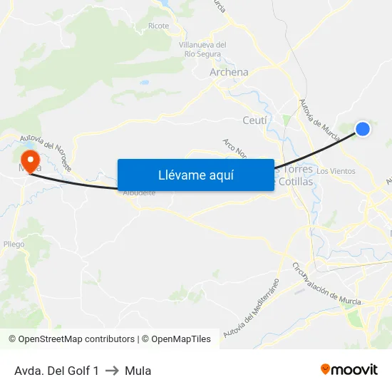 Avda. Del Golf 1 to Mula map